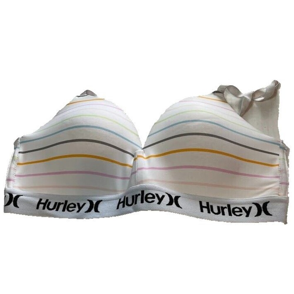 Hurley White w/Colorful Stripes Adjustable Straps Padded Sports Bra SZ 36B